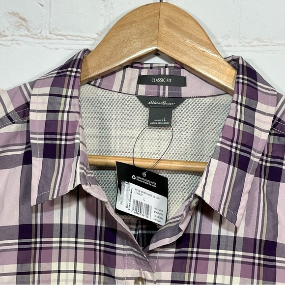 Eddie Bauer Adventurer 3.0 Plaid Shirt Womens Large Purple Long Sleeve New - Picture 3 of 10